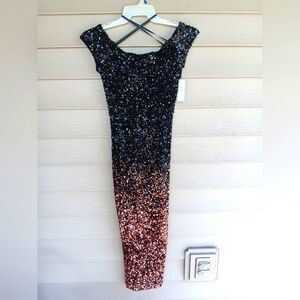 NWT Beautiful Premier Amour Fitted Sequined Dress in Size 8